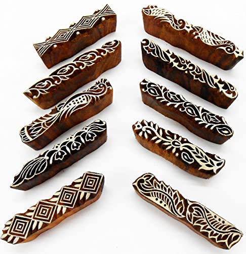 CraftsofIndia® Border Pattern Henna Mehendi Print Wooden Block Stamps (Set of 10 | - size: 10 Pcs