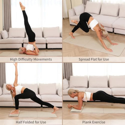 PAIDU Foldable Yoga Mat 10mm Thick, 75"x26" Non-Slip Fitness Exercise Mat - color: Beige