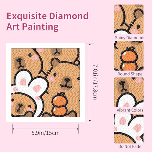 PERFECTSIGHT Cute 5D Diamond Art Kits, Kawaii DIY Painting Art for Adults Teen, 4 Pack Diamond Arts and Crafts Sets, Big Gem Full Drill Diamond Dots for Women (Capybara) - style: Capybara
