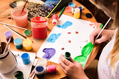 Kids Painting Set, Bulk Washable Paint for Toddlers & Cups Gift Bundle | Bulk Tempera Paint 6 Colors, 16 oz Ea, 6 No Spill Paint Cups, 6 Paintbrushes, Great Non-Toxic, Mess-Free Classroom Supplies