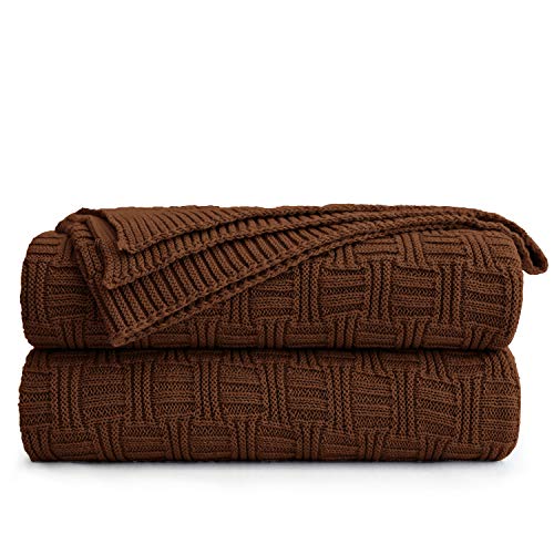 Dark Brown Cotton Knit Throw Blanket for Couch Sofa Bed - Home Decorative Soft Cozy Sweater Woven Fall Cable Knitted Blankets - 2.2 pounds 50 x 60 Inch - color: Dark Brown, Stripe Pattern, size: 50"x60"