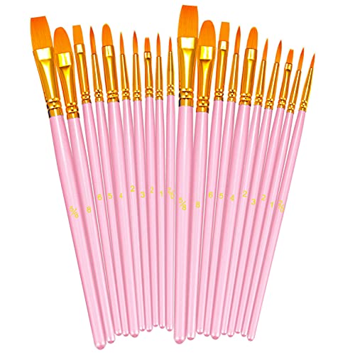 BOSOBO Paint Brushes Set, 20 Pcs Small Paint Brush Kit Round Flat Tip Nylon Hair, for Acrylic Painting, Watercolor, Oil Painting, Kids Face Nail Art Canvas Rock Craft, Art Supplies, Pink - color: Pink, size: 2 Pack