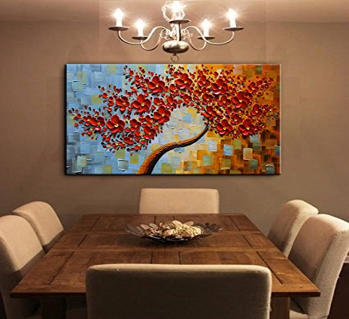 YaSheng Art - Large Canvas Wall Art ,Hand Painted 3D Texture Wall Art Red Floral Oil Painting, Modern Abstract Artworks Paintings , Wall Art for living room Bedroom Office Wall Deco Home, Framed Wall Art Pictures 60 by 24 inch - color: YS-0011, size: 60"L