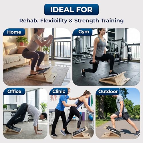 Portable Wooden Slant Board for Calf Stretching, Adjustable Calf Stretcher & Slant Board for Squats, Pilates, Physical Therapy, Rehab & Mobility Exercises, 5 Incline Levels, Lightweight & Durable