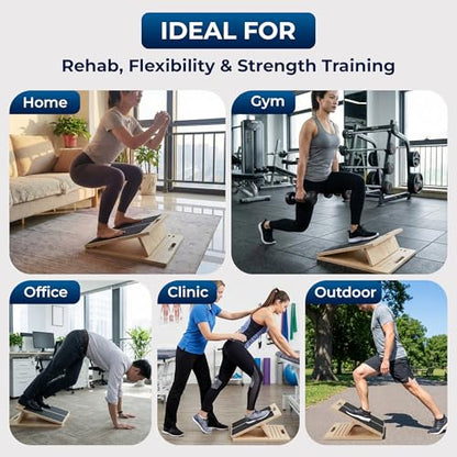 Portable Wooden Slant Board for Calf Stretching, Adjustable Calf Stretcher & Slant Board for Squats, Pilates, Physical Therapy, Rehab & Mobility Exercises, 5 Incline Levels, Lightweight & Durable