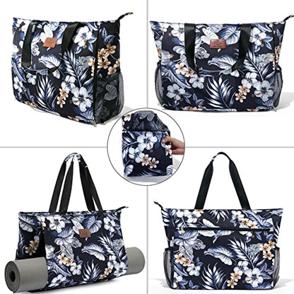 Heathyoga Multi-Functional Yoga Mat Carrier Gym Tote Bag - Large Mat Pocket, Women's Workout Bag - color: Zipper-Flowers