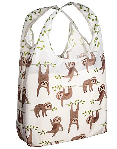 O-WITZ Reusable Grocery Bags | Vibrant Tote Bag For Groceries, Gym, Office Supplies, Beach Gear, Toys & More | Washable Design | Large Handles For Maximum Convenience | Folds Into A Small Pouch, Sloth - color: Sloth