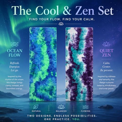 Eunzel Non Slip Hot Yoga Mat Towel with Grip Dots, 72" x 24" - color: Z-zen Ocean & Mystic Aurora, size: 72" x 24"