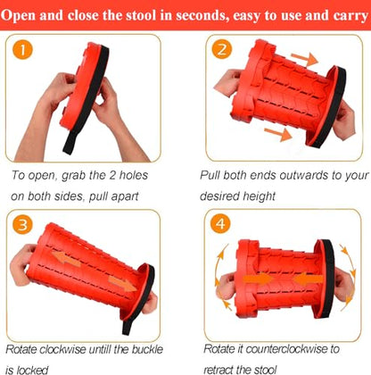 Fishboy Upgraded Collapsible Stool, 400lbs Max Weight, Lightweight But Sturdy, Portable Retractable Folding Telescoping Foldable Camping Stool for Adults Outdoor Fishing Hiking BBQ - color: All Red