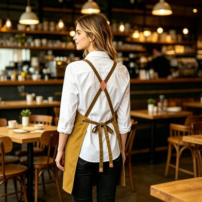 AFUN Chef Aprons for Women Men with Oversized Pockets, 12-Ounce Cotton Canvas Cross Back Water Repellent Apron (Brown) - color: Brown