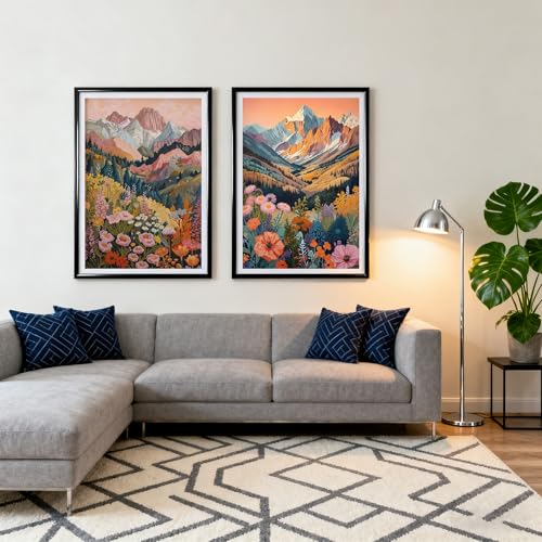 TCDZMYGS 2 Pack Flowers Paint by Numbers Kit for Adults Beginner,Mountain Paint by Number Kits Without Frames,DIY Acrylic Oil Painting by Numbers for Home Wall Decor 11.8 x 15.7 inch - color: paint by number-1009-2