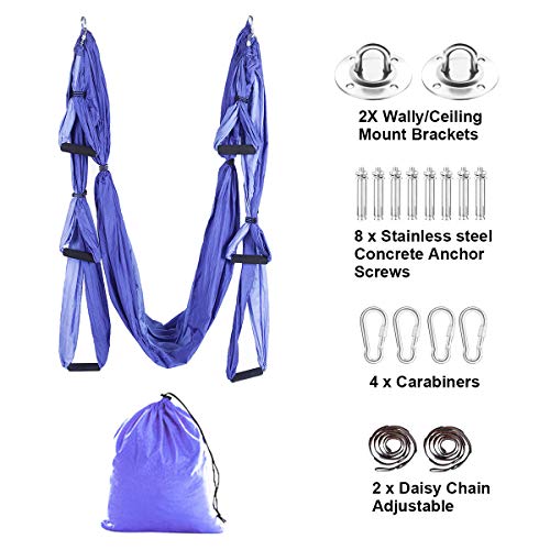 Aerial Trapeze Yoga Hammock Kit - Ultra Strong Antigravity Yoga Flying Sling Inversion Swing Tool Set - color: Mixed Purple