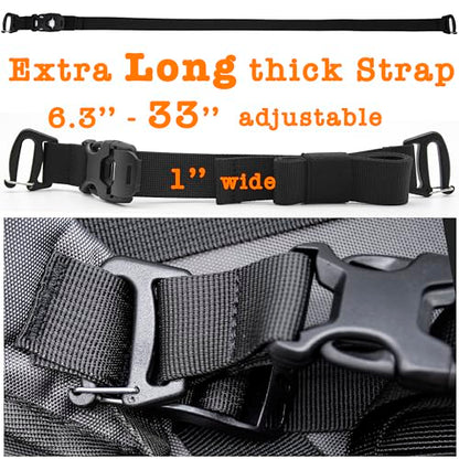 33” Long Tactical Backpack Straps with Quick Release Buckle, Heavy Duty Adjustable Attachment Straps, Tightening & Add On Belt for Sleeping Bag, Tent, for Hiking, Cycling – 2 Pack Black