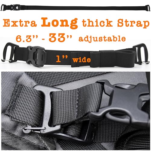 33” Long Tactical Backpack Straps with Quick Release Buckle, Heavy Duty Adjustable Attachment Straps, Tightening & Add On Belt for Sleeping Bag, Tent, for Hiking, Cycling – 2 Pack Black