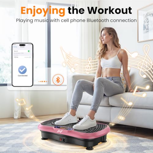 AXV Vibration Plate Fitness Platform Exercise Machine Body Vibrating Board | Curved Design Powerful 200W Bluetooth Oscillating Shake Plate for Lymphatic Drainage Recovery Whole Body Toning With Handles - color: BT.PRO.PINK