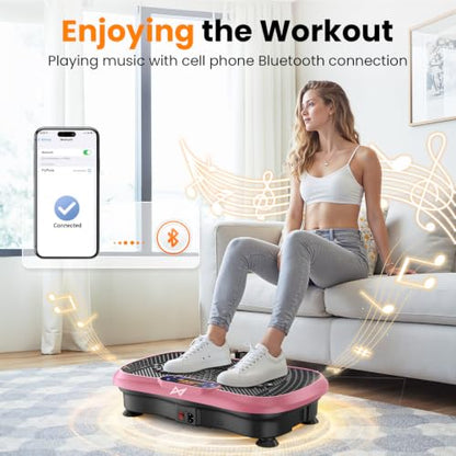 AXV Vibration Plate Fitness Platform Exercise Machine Body Vibrating Board | Curved Design Powerful 200W Bluetooth Oscillating Shake Plate for Lymphatic Drainage Recovery Whole Body Toning With Handles - color: BT.PRO.PINK