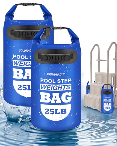 Pool Ladder Weights for Above Ground Pools,Sand Bags 2 Pack 25lb | Above Ground Pool Step Sand Bags with Handles, 500D PVC Durable Waterproof & Foldable Sandbags for Swimming Pool Stairs - color: Navy Blue, size: 25LB