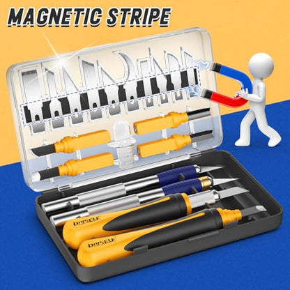 DIYSELF 22 PCS Exacto Knife Set, Craft Knife with 13 Blades & Carry Case | Sharp High-Carbon Steel Hobby Knife Set for Models, Stencils, Scrapbooking, Pumpkin Carving, Scalpel Knife for DIY Projects - color: Yellow (22 Pack)