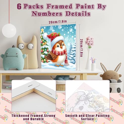 6 Pack Christmas Framed Paint by Numbers for Adults, Easy Acrylic Cartoon Painting by Number Kits on Canvas, Christmas Painting by Numbers Kits, Adults' Paint-by-Number Kits for Home Wall Decor 8x8in - color: Chrsitmas1 Paint By Numbers with Framed 6-pack