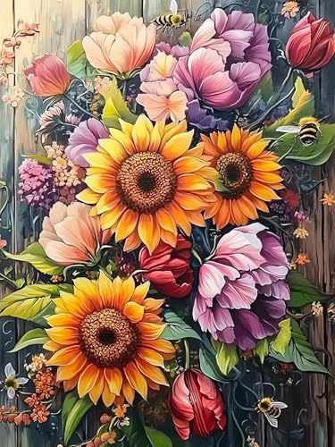 DIY Flower Diamond Art Kits for Adults, 5D Sunflower Diamond Painting Kits | Diamond Dot for Adults, Small Dimond Art Paintings, Full Drill Gem Painting, Crafts for Adults, Home Wall Decor (12x16inch) - color: QY147