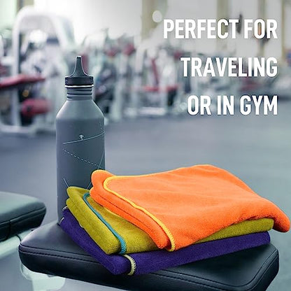 SINLAND Microfiber Gym Towels, Workout Sweat Towel 16x32In - color: Grape+pumpkin+chartreuse