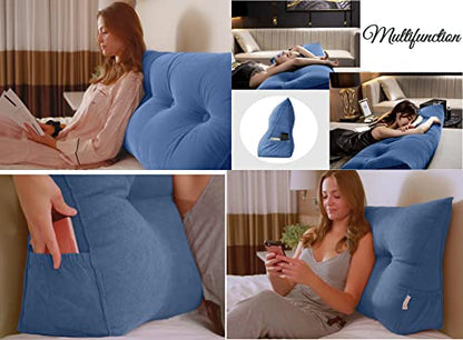 Peachwell Triangular Reading Bed Rest Pillow Large Bolster Cushion Headboard Backrest Wedge Pillow with Removable Cover and Two Large Side Pockets (Beige, Twin: 39 x 8 x 20 inches) - color: Beige, size: Twin: 39 x 8 x 20 inches