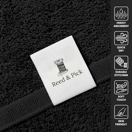 Reed&Pick 24 Pack Black Hand Towels 100% Cotton Spa Towels 16x26 inches Highly Absorbable Facial, Gym, Hair and Face Towels in Bulk - color: Black, size: 16x27 Pack of 24