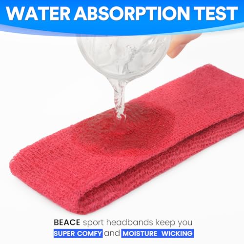 BEACE Sweatbands Sports Headband for Men & Women - Moisture Wicking Athletic Cotton Terry Cloth Sweatband for Tennis, Basketball, Running, Gym, Working Out - color: Black/Gray/Purple