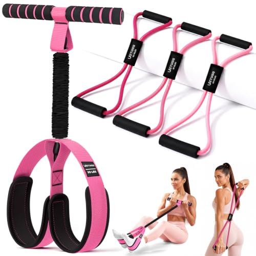 Resistance Bands with Handles Set, Leg/Core/ABS/Arm/Back/Hips Workout Equipment for Women, Portable Pedal Resistance Band & Figure 8 Resistance Bands, Exercise Bands for Pilates Yoga Stretching - color: 1-Pink
