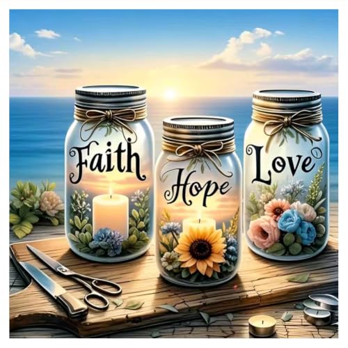 hill froeistung 5D Faith,Hope,Love Diamond Art Kits for Adults,Beginners | Inspirational Diamond Art Painting Kits,DIY Paint with Round Full Drill Diamond Dots Craft Home Wall Decor Gift 12x12 inch - color: HF-A089