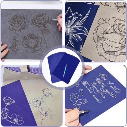 Yesallwas 100 Sheets Blue Carbon Paper for Tracing Paper Graphite Transfer Paper with Embossing Stylus Set, Idea for Wood/Paper/Canvas and Other Art Surfaces Tracing Copy(A4/8.3 x 11.5 Inches) - color: Blue