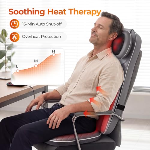 Massage Chair Pad, 3-in-1 Shiatsu Neck and Back Massager Cushion with Heat, Adjustable Height & Intensity, Full Body Massage Pad for Recliner and Sofa, Fathers Day Dad Gifts - color: Grey