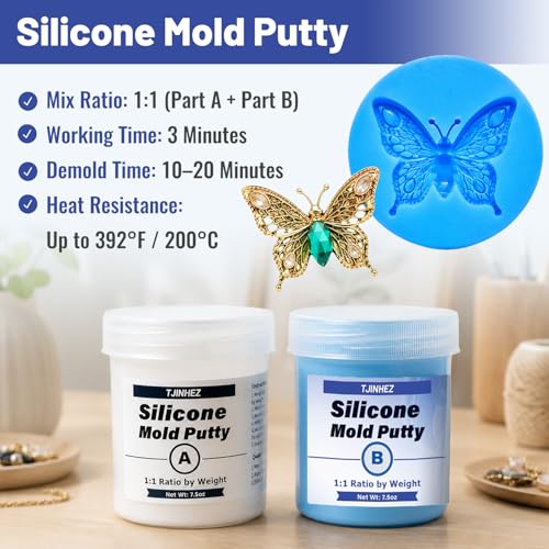 Silicone Putty, 1LB Flexible Silicone Mold Making Kit, Non-Toxic, Easy 1:1 Mixing Ratio, Fast Cured & Reusable Molding Compound for Resin, Soap, Wax, Jewelry Making
