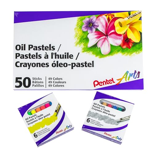 Pentel Arts Oil Pastels - 50 Color Set with Metallic and Fluorescent Packs, 3pk Set - size: 62 Count (Pack of 1)