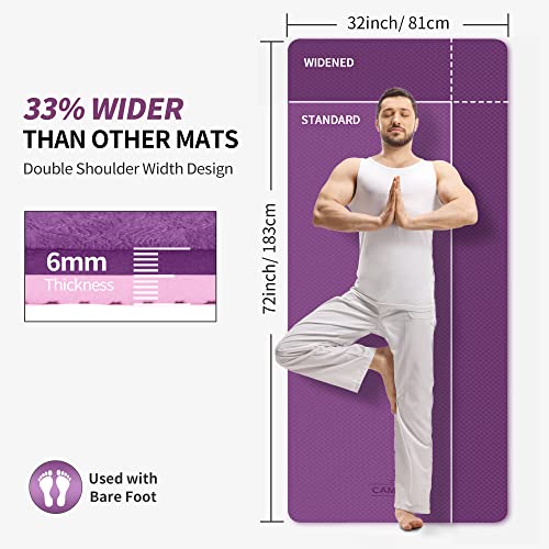 CAMBIVO Extra Wide Yoga Mat for Women and Men (72"/84"x 32"x 1/4") TPE Workout Mat, Non-slip Large Exercise Fitness Mat for Yoga, Pilates, Workout - color: Purple Rose, size: 72" x 32" x 6mm