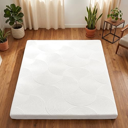 Japanese Floor Mattress,3.5"Thicken Futon Mattress Tatami Mat Queen | with Non-Slip Bottom,Removable Washable Cover,Foldable Mattress Tatami Mat Sleeping Pad,White Geometric,(80''x60'') - color: Ma1-white Geometric, size: Queen (80" X 60")