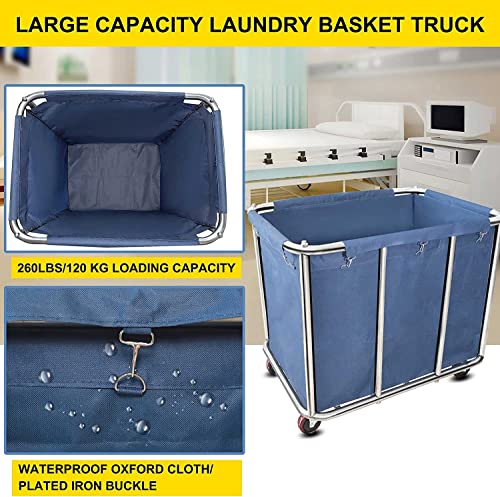 400L Industrial Rolling Laundry Cart,Commercial Laundry Basket with Wheels - color: Blue - 11.35 Bushels - 5