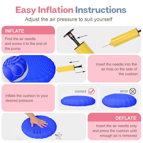 kisnbld Wobble Cushion, Balance Disc with Pump, Core & Posture Training - color: 1Blue