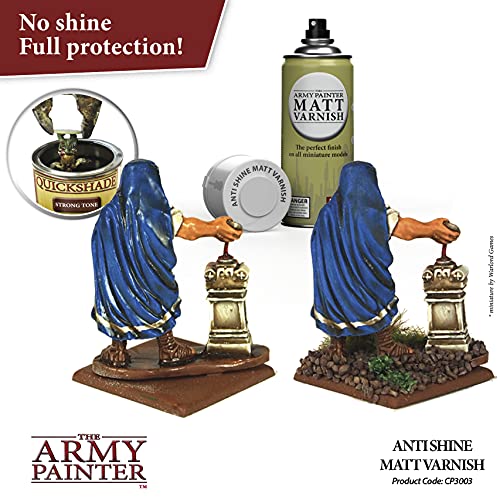 The Army Painter Anti Shine Matt Varnish for Miniature Painting - Acrylic after Quickshade Protector Spray Varnish for Miniatures, 400ml - color: Matt Varnish