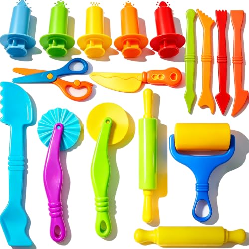 Dough Tools Set for Kids – 17 Pieces Modeling Clay Tools with Rollers & Cutters – Toddler Craft Playdough Accessories for Preschool Learning Activities - size: 17pcs