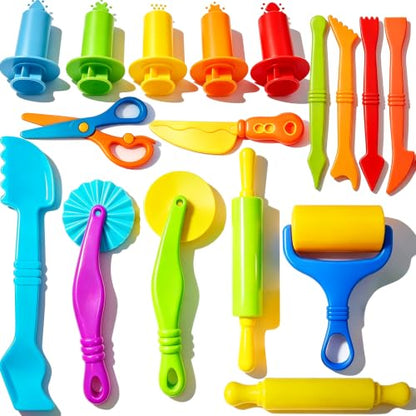 Dough Tools Set for Kids – 17 Pieces Modeling Clay Tools with Rollers & Cutters – Toddler Craft Playdough Accessories for Preschool Learning Activities - size: 17pcs