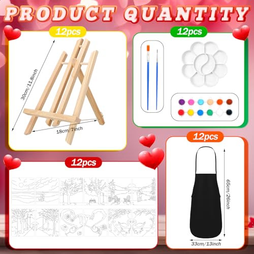 Motipuns 12 Set Couples Painting Kit Date Night Sip and Paint Kit | 8 x 10 Inch, Pre Drawn Canvas to Paint, Pre Printed Canvas with Easels Paints Brushes Aprons, Adult Romantic Party Supplies - style: Romantic Date