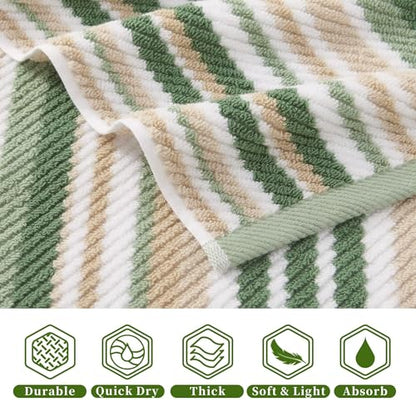 VOOVA & MOVAS Striped Bath Towels 4 Pack, 100% Cotton, 28x52 in, Sage Beige - color: Sage + Green + Beige Striped, size: 4 PC Bath Towels (28"x52")
