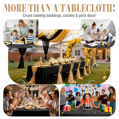 Disposable Table Cloth Plastic, 54In x 300Ft Black Plastic Tablecloth Roll | Black Tablecloth Roll PEVA, Waterproof Premium Table Cover Roll with Slide Cutter for Banquet, Party, Birthday, Festival - color: Black, size: 54" x 3600" (Rectangular)