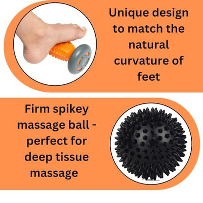 Foot Massage Roller Spikey Ball Set - for Plantar Fasciitis Relief, Acupressure Trigger Point Therapy, Whole Body Muscle Massager for Heel & Foot Arch Pain, Wrist, Shoulder & Neck