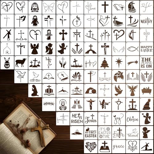 Fainne 100 Pcs 2 Inch Cross Stencils Small Stencils for Painting | Reusable Craft Stencils, DIY Scrapbook, Wood Wall Fabric Rock Chalkboard Sign Painting, Home Art Decor Projects - style: Easter Style