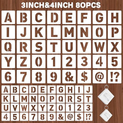 80Pcs Letter Stencils Reusable Letter Number Stencils for Painting,3,4Inch | Reusable Small Plastic Alphabet Number,Drawing Stencil,on Wood,Fabric,Wall, Rock,Art Project Chalkboard - size: 3,4 Inch