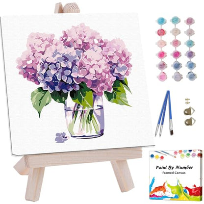 Artunion Framed Paint by Numbers Kit for Adults Beginners & Kids Ages 8-12,Hydrangea Flower Paint by Number with Frame,Floral Paint by Numbers Kit on Canvas 10 * 10 Inch Without Easel - color: ZXT-191-F