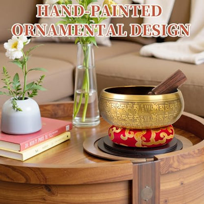 AKLOT HandMade Meditation Singing Bowl: Tibetan Sound Bowl Set with Pure Tone, Sound Bath Bowl with Cushion, Mallet, Carry Bag, Spiritual Gift for Chakra Clearing, Yoga, Prayer, Relaxation (5 Inch) - color: 5 inch Buddha