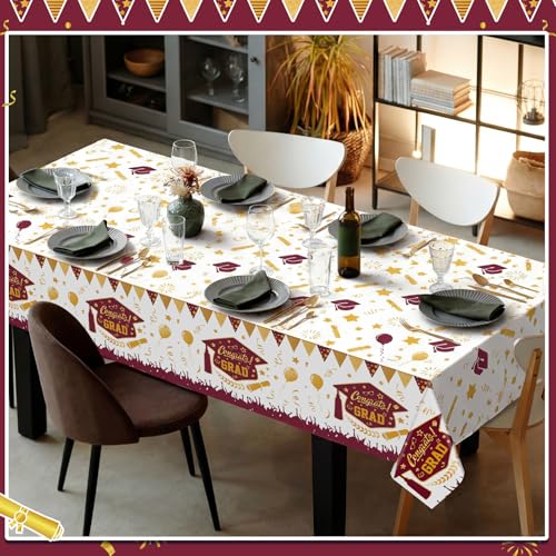 Kinlop 3 Pcs Graduation Tablecloths Class of 2026 Graduation Party Decoration Supplies 51" x 108" Plastic Congrats Grad Table Covers Disposable Graduate Tablecloths(Maroon, Gold) - color: Maroon, Gold